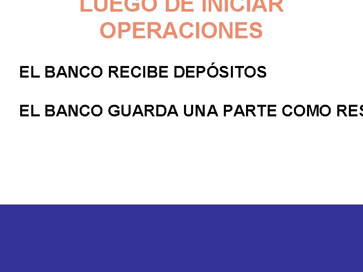 LUEGO DE INICIAR OPERACIONES EL BANCO RECIBE DEPÓSITOS EL BANCO GUARDA UNA PARTE COMO