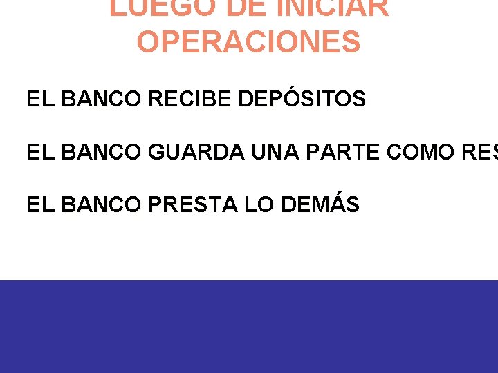 LUEGO DE INICIAR OPERACIONES EL BANCO RECIBE DEPÓSITOS EL BANCO GUARDA UNA PARTE COMO