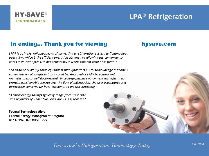 LPA® Refrigeration In ending… Thank you for viewing hysave. com LPA® is a simple,