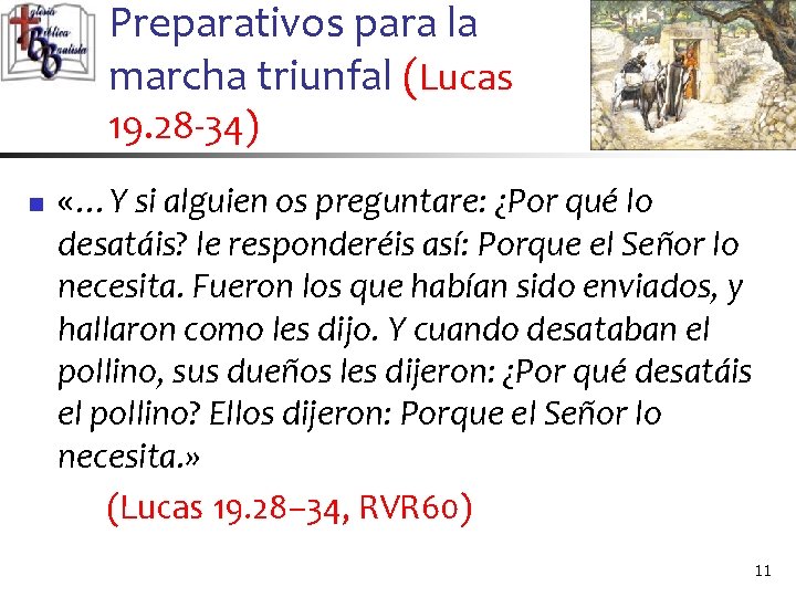 Preparativos para la marcha triunfal (Lucas 19. 28 -34) n «…Y si alguien os