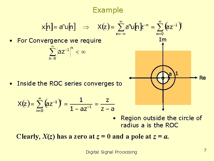 Example Im • For Convergence we require • Inside the ROC series converges to