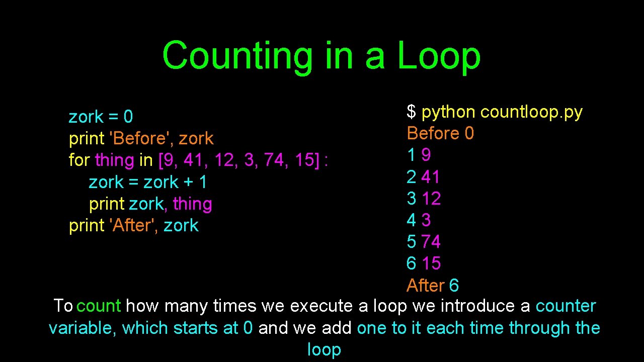 Counting in a Loop $ python countloop. py Before 0 19 2 41 3