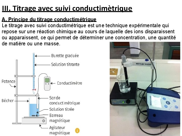 III. Titrage avec suivi conductimètrique A. Principe du titrage conductimétrique Le titrage avec suivi