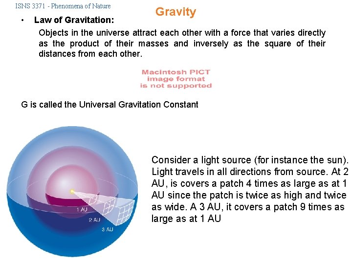 ISNS 3371 - Phenomena of Nature • Gravity Law of Gravitation: Objects in the