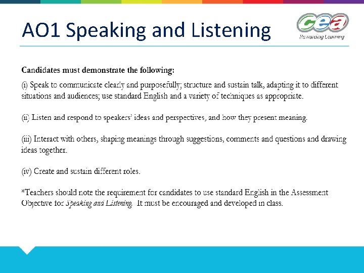 AO 1 Speaking and Listening 