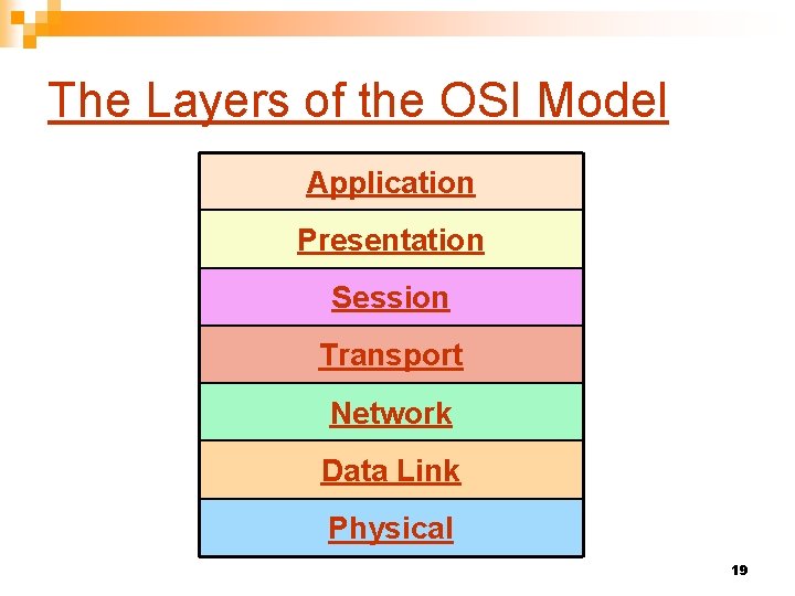 The Layers of the OSI Model Application Presentation Session Transport Network Data Link Physical