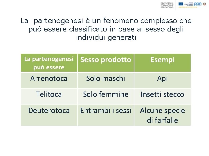 La partenogenesi è un fenomeno complesso che può essere classificato in base al sesso