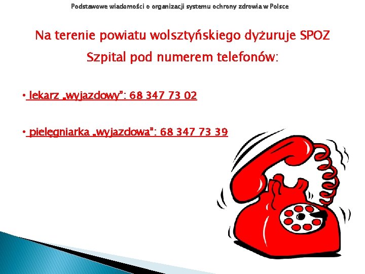 Podstawowe wiadomości o organizacji systemu ochrony zdrowia w Polsce Na terenie powiatu wolsztyńskiego dyżuruje