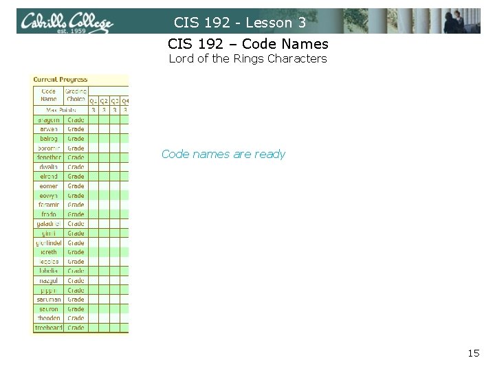 CIS 192 - Lesson 3 CIS 192 – Code Names Lord of the Rings