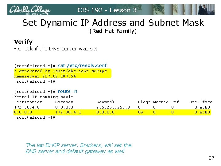 CIS 192 - Lesson 3 Set Dynamic IP Address and Subnet Mask (Red Hat