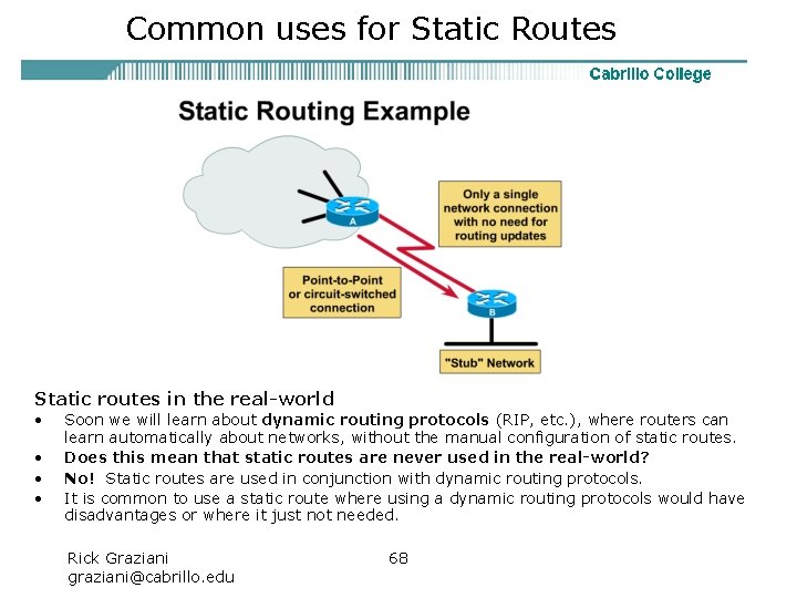 Common uses for Static Routes Static routes in the real-world • • Soon we