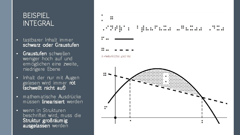 BEISPIEL INTEGRAL • tastbarer Inhalt immer schwarz oder Graustufen • Graustufen schwellen weniger hoch