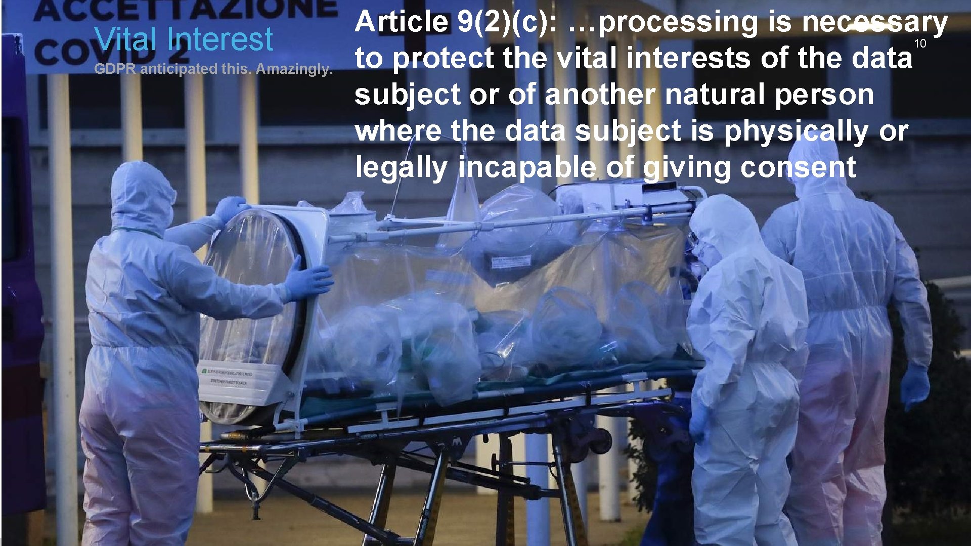 Vital Interest GDPR anticipated this. Amazingly. Article 9(2)(c): …processing is necessary to protect the