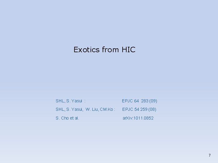 Exotics from HIC SHL, S. Yasui : EPJC 64 283 (09) SHL, S. Yasui,