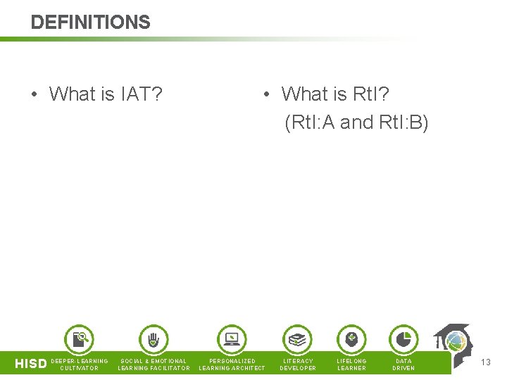 DEFINITIONS • What is IAT? HISD DEEPER-LEARNING CULTIVATOR SOCIAL & EMOTIONAL LEARNING FACILITATOR • DEFINITIONS • What is IAT? HISD DEEPER-LEARNING CULTIVATOR SOCIAL & EMOTIONAL LEARNING FACILITATOR •