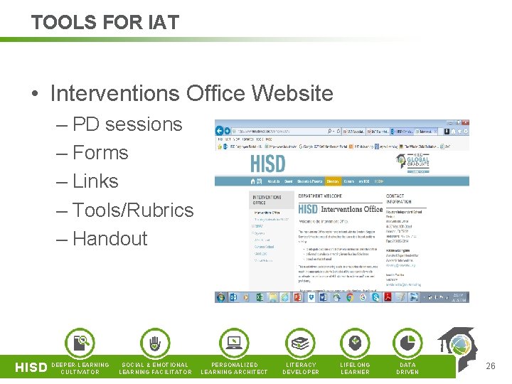 TOOLS FOR IAT • Interventions Office Website – PD sessions – Forms – Links