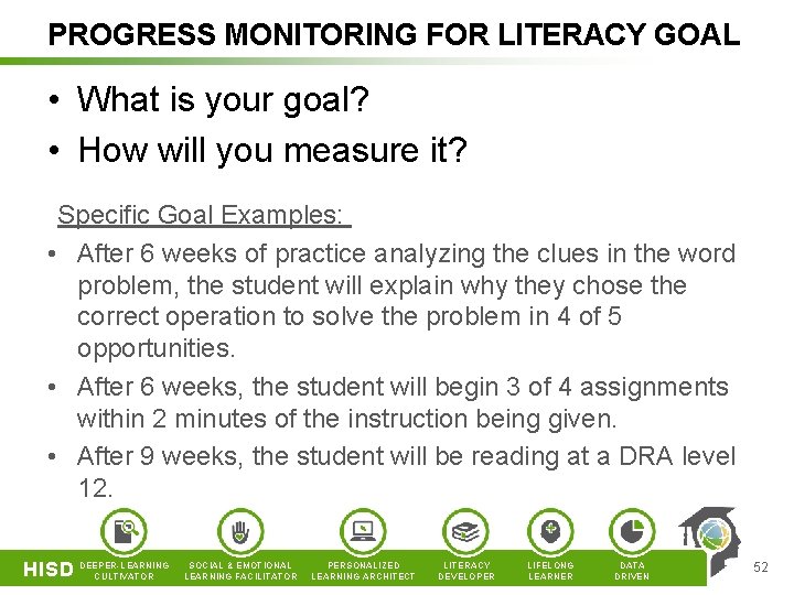 PROGRESS MONITORING FOR LITERACY GOAL • What is your goal? • How will you