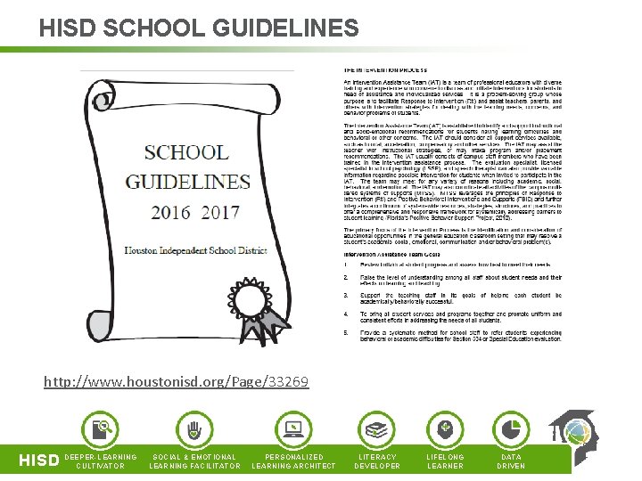 HISD SCHOOL GUIDELINES http: //www. houstonisd. org/Page/33269 HISD DEEPER-LEARNING CULTIVATOR SOCIAL & EMOTIONAL LEARNING