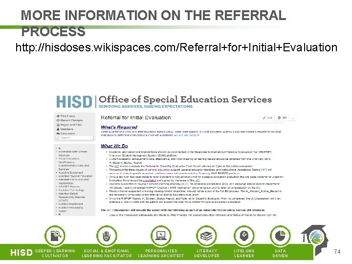 MORE INFORMATION ON THE REFERRAL PROCESS http: //hisdoses. wikispaces. com/Referral+for+Initial+Evaluation HISD DEEPER-LEARNING CULTIVATOR SOCIAL