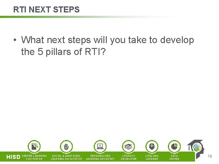 RTI NEXT STEPS • What next steps will you take to develop the 5