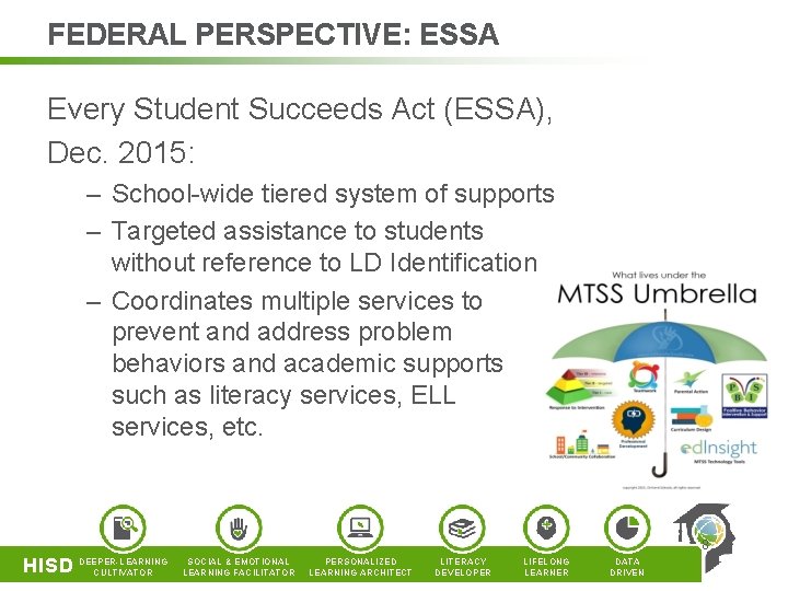 FEDERAL PERSPECTIVE: ESSA Every Student Succeeds Act (ESSA), Dec. 2015: – School-wide tiered system