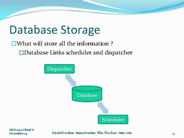 Database Storage �What will store all the information ? �Database Links scheduler and dispatcher