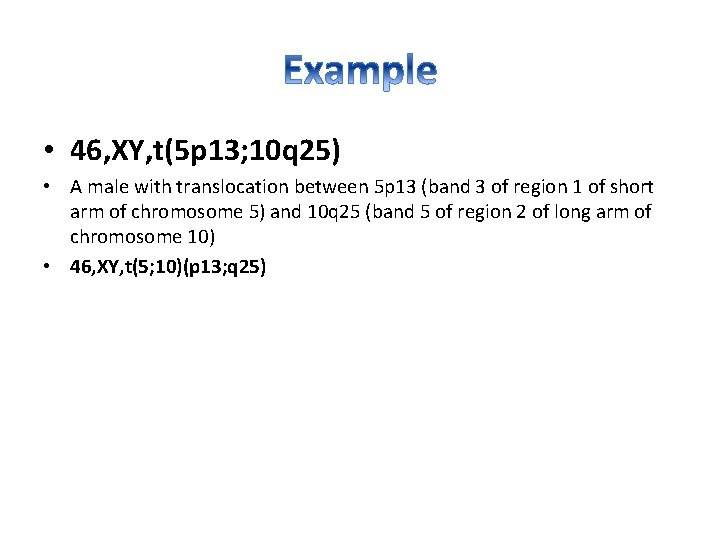  • 46, XY, t(5 p 13; 10 q 25) • A male with