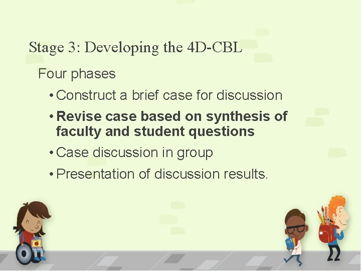 Stage 3: Developing the 4 D-CBL Four phases • Construct a brief case for