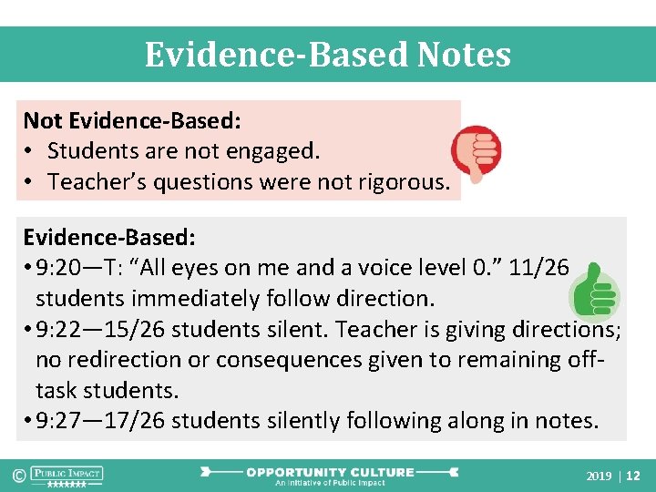 Evidence-Based Notes Not Evidence-Based: • Students are not engaged. • Teacher’s questions were not