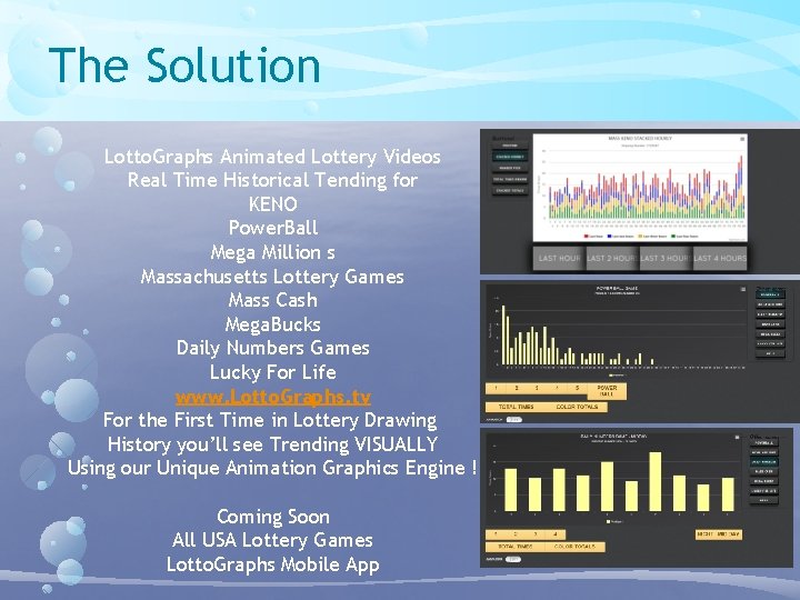 The Solution Lotto. Graphs Animated Lottery Videos Real Time Historical Tending for KENO Power.