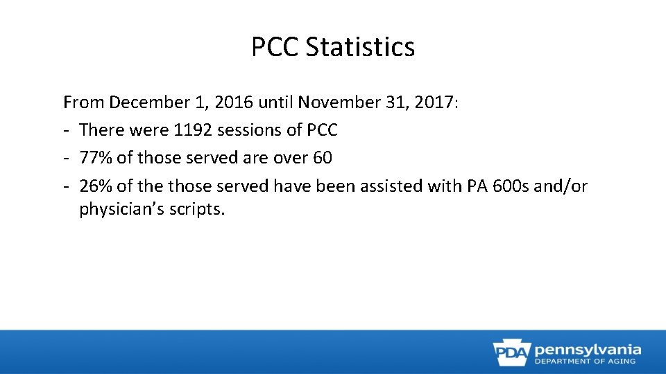 PCC Statistics From December 1, 2016 until November 31, 2017: - There were 1192