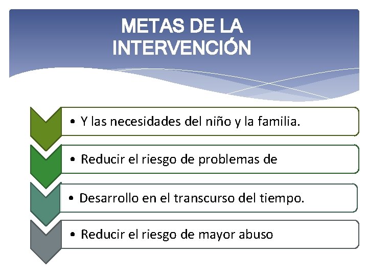 METAS DE LA INTERVENCIÓN • Y las necesidades del niño y la familia. •