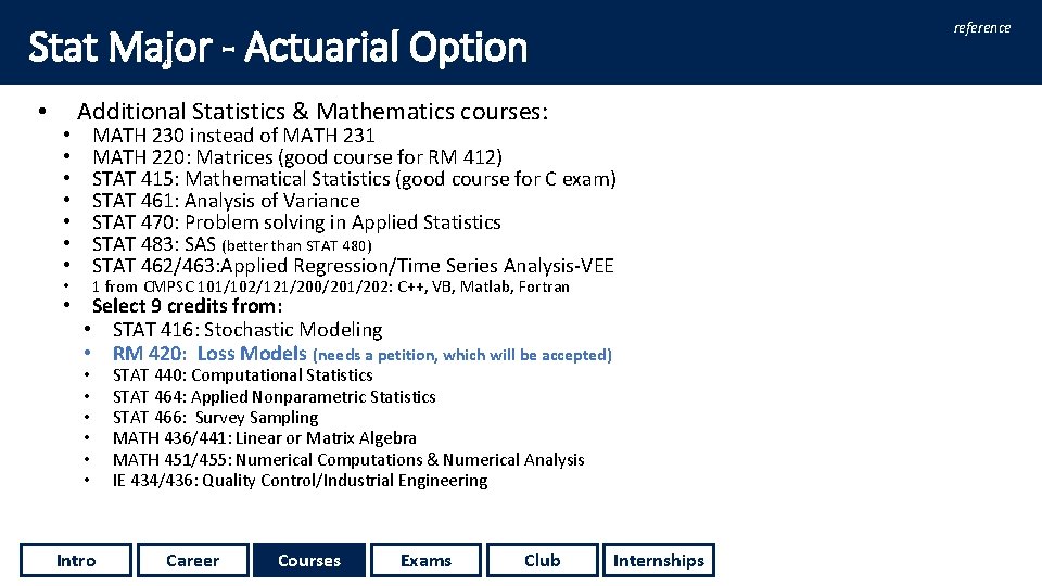 reference Stat Major - Actuarial Option • • Additional Statistics & Mathematics courses: MATH