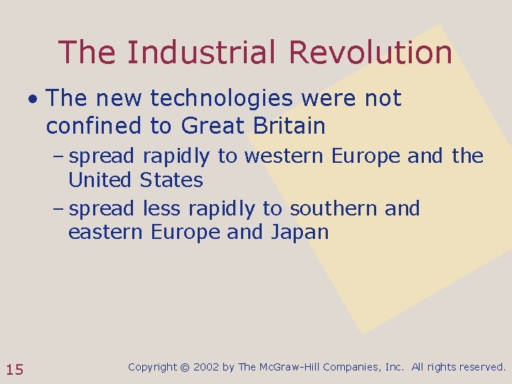 The Industrial Revolution • The new technologies were not confined to Great Britain –