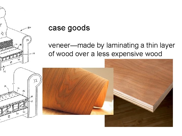 case goods veneer—made by laminating a thin layer of wood over a less expensive