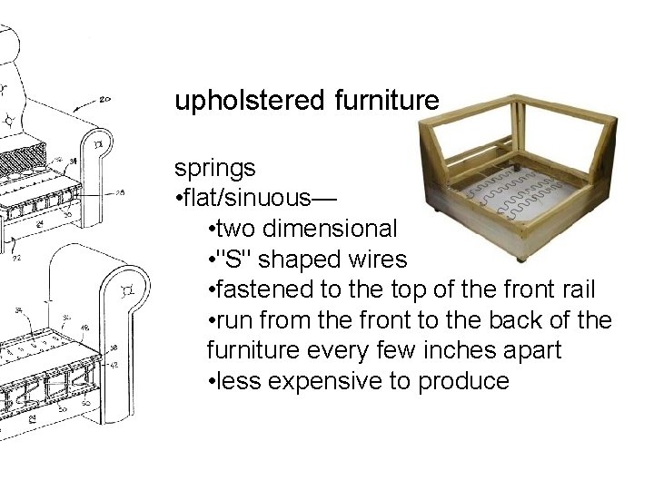 upholstered furniture springs • flat/sinuous— • two dimensional • "S" shaped wires • fastened