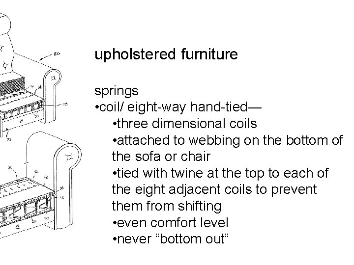 upholstered furniture springs • coil/ eight-way hand-tied— • three dimensional coils • attached to