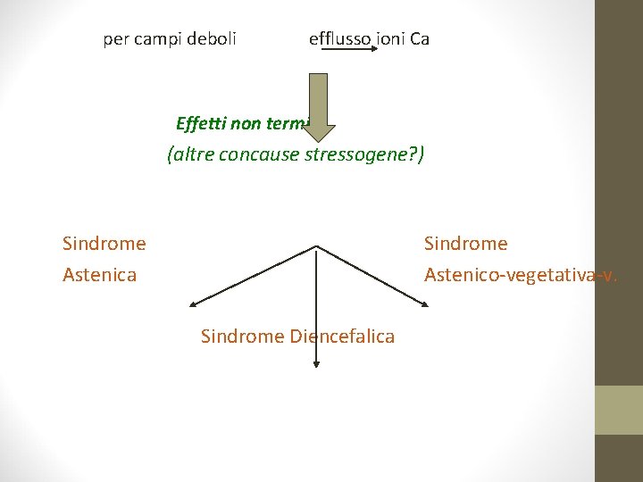 per campi deboli efflusso ioni Ca Effetti non termici (altre concause stressogene? ) Sindrome