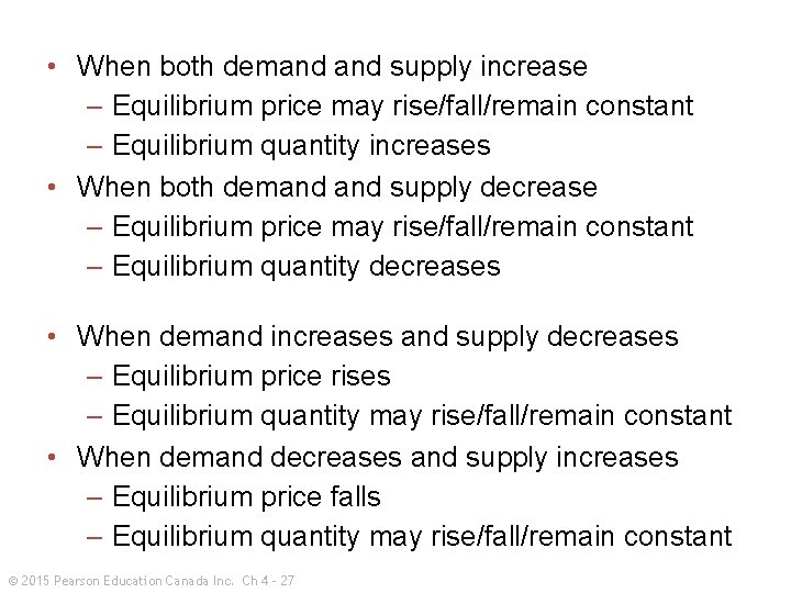  • When both demand supply increase – Equilibrium price may rise/fall/remain constant –