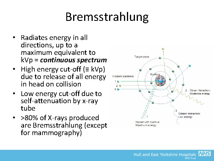 Bremsstrahlung • Radiates energy in all directions, up to a maximum equivalent to k.