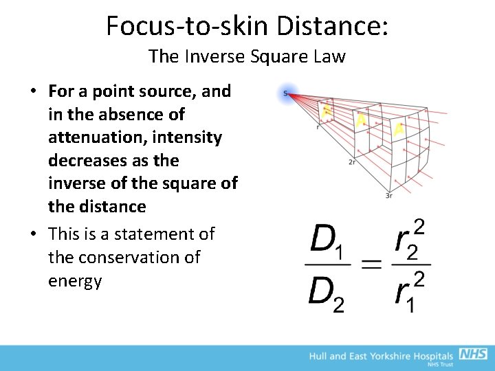 Focus-to-skin Distance: The Inverse Square Law • For a point source, and in the