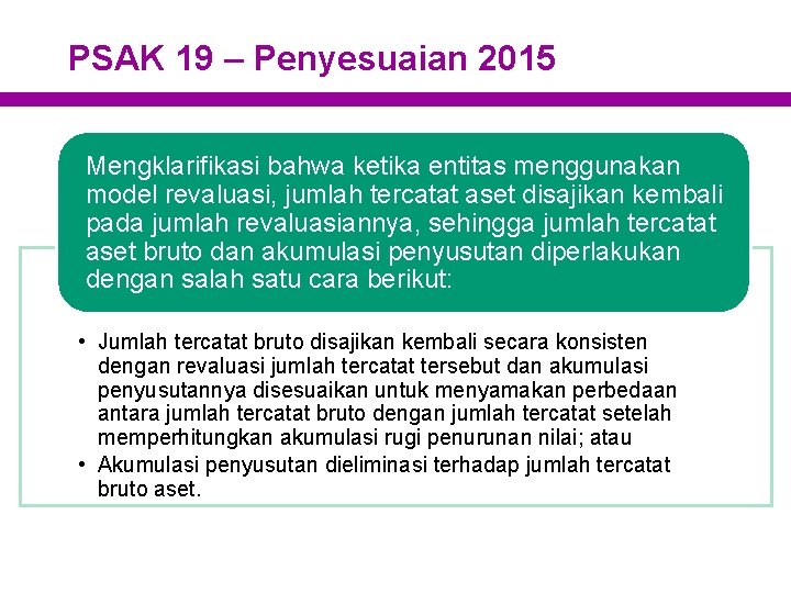 PSAK 19 – Penyesuaian 2015 Mengklarifikasi bahwa ketika entitas menggunakan model revaluasi, jumlah tercatat