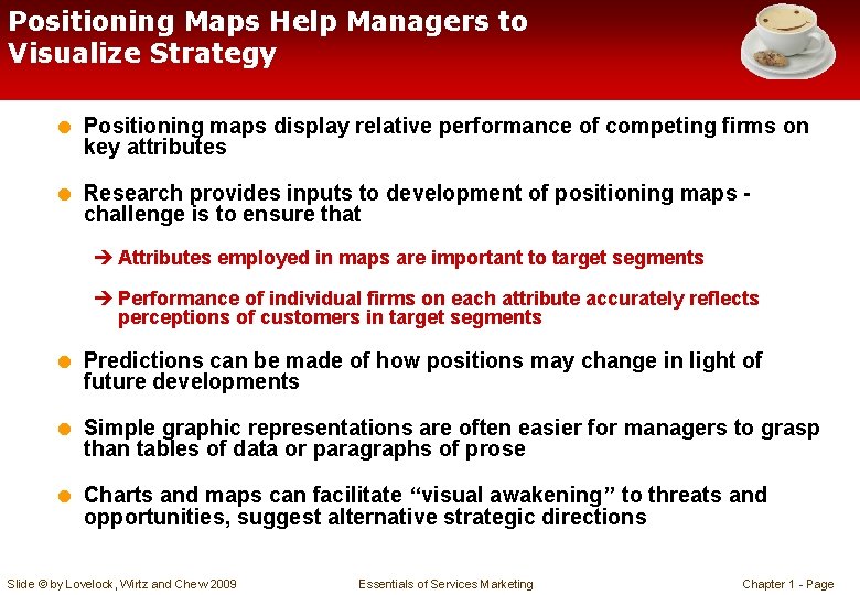 Positioning Maps Help Managers to Visualize Strategy = Positioning maps display relative performance of