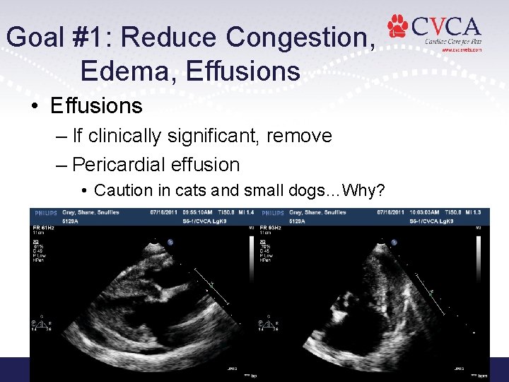 Goal #1: Reduce Congestion, Edema, Effusions • Effusions – If clinically significant, remove – Goal #1: Reduce Congestion, Edema, Effusions • Effusions – If clinically significant, remove –