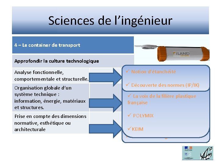 Sciences de l’ingénieur 4 – Le container de transport Approfondir la culture technologique Analyse