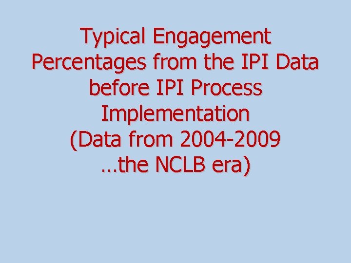 Typical Engagement Percentages from the IPI Data before IPI Process Implementation (Data from 2004