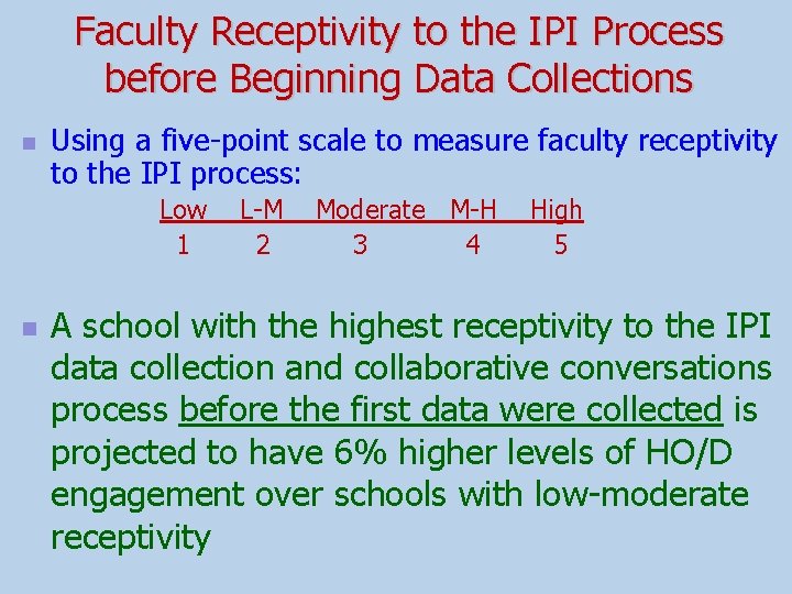 Faculty Receptivity to the IPI Process before Beginning Data Collections n Using a five-point