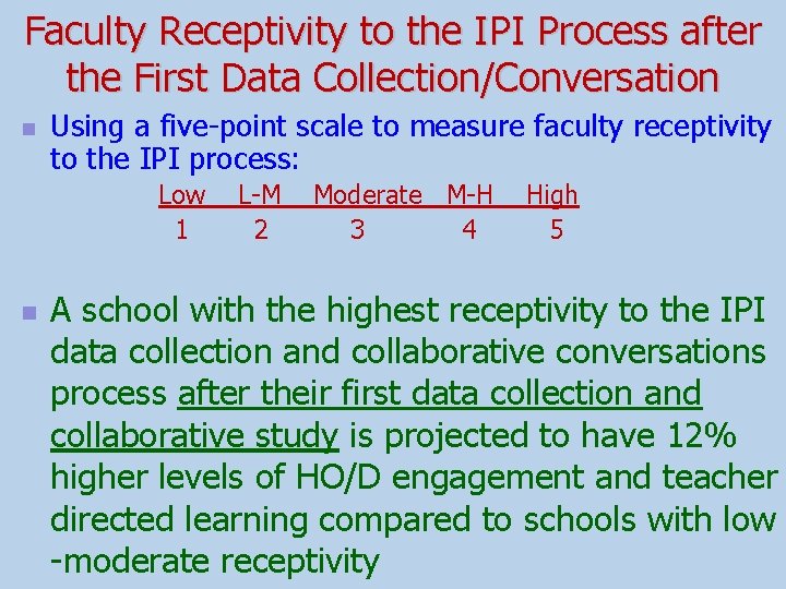 Faculty Receptivity to the IPI Process after the First Data Collection/Conversation n Using a