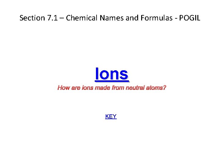Section 7. 1 – Chemical Names and Formulas - POGIL Ions How are ions