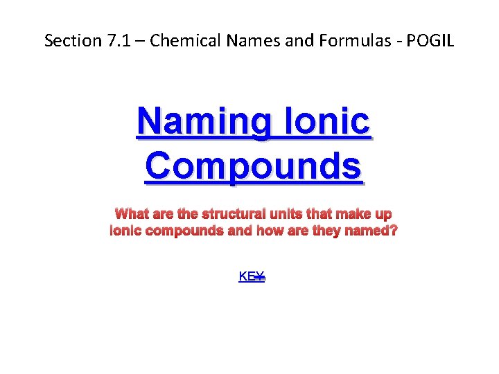 Section 7. 1 – Chemical Names and Formulas - POGIL Naming Ionic Compounds What